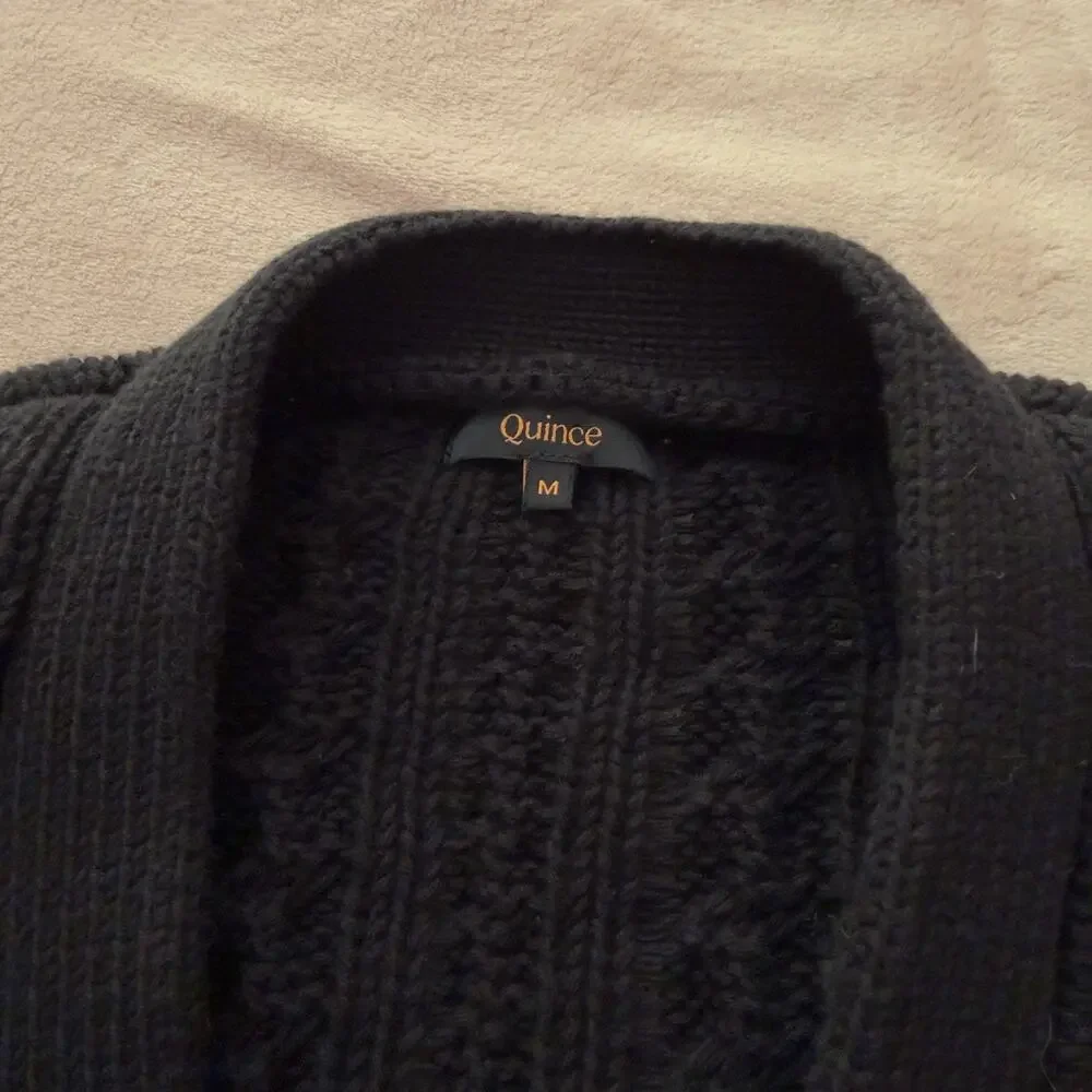 Quince 100% Organic Cotton Cable Knit Cardigan Black Size M